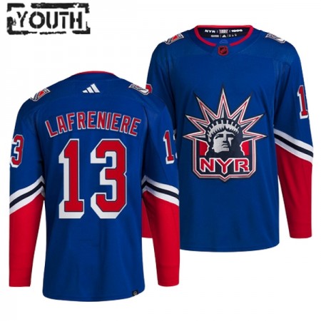 New York Rangers Dresy Alexis Lafreniere 13 Adidas 2022-23 Modrý Reverse Retro 2.0 Authentic - Dětské